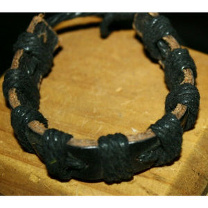 MEN'S LEATHER BLACK & BROWN TIE BRACELET NEW TEENS GREAT GIFT!